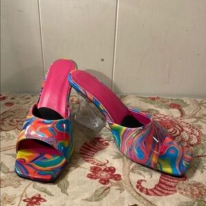 Mid Psychedelic Colorful Barbie Clear Funky Heel Shoe